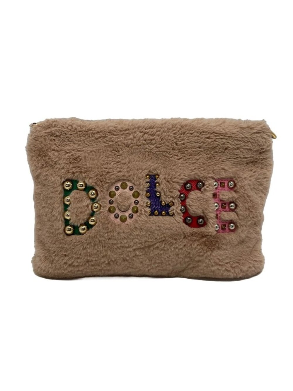 Dolce & Gabbana Clutch Beige Studs Cleo Faux Fur